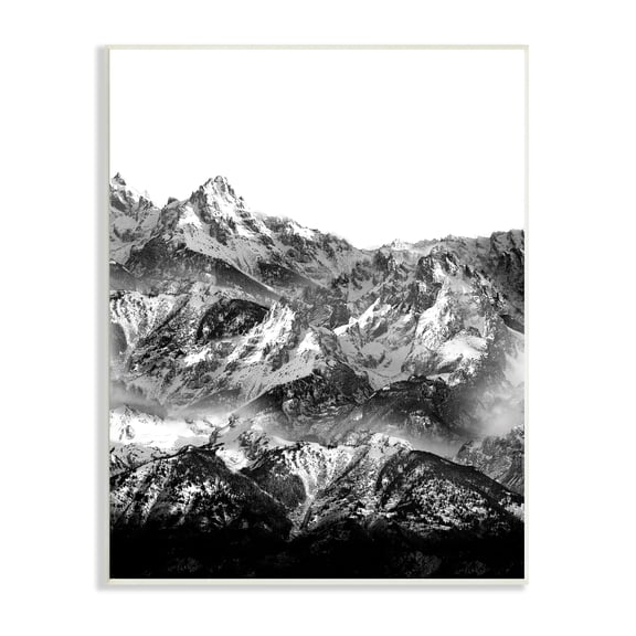 Stupell Indtries Snow Cap Mountains High Contrast Black White Landscape,10 x 15,Design by Shelley Lake