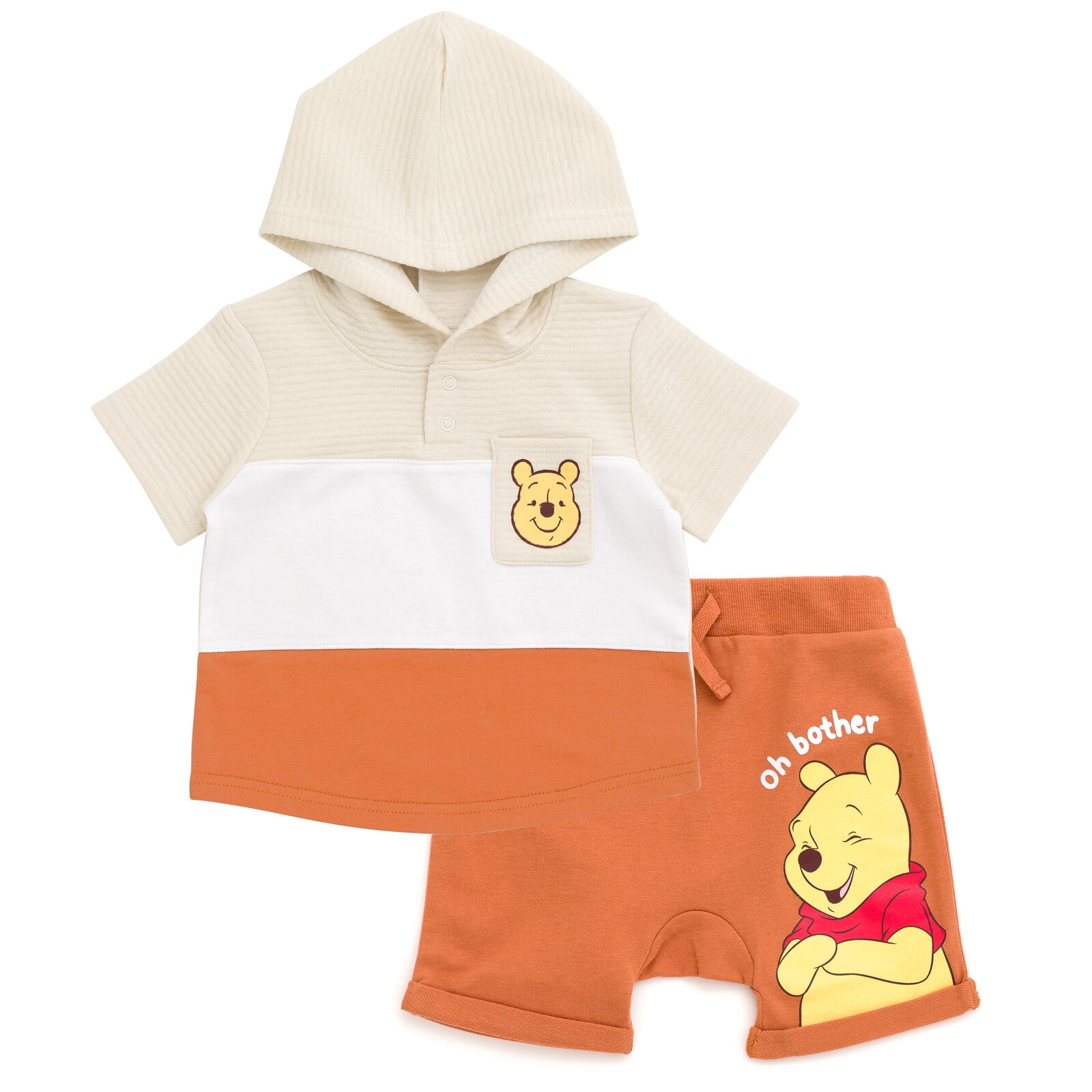 Disney Winnie the Pooh Baby Boys' French Terry Hooded Tee and Shorts Set Burnt Orange