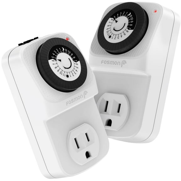 Fosmon [ETL Listed] 2 Pack 24 Hour Mechanical Timer Outlet, Indoor Plug Timer for Electrical Outlets, Programmable Outlet Timer with One Socket, Light Timer Switch for Lamp Grow Light Timer 15A/1875W