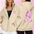 thumbnail image 2 of Shadoumai Womens Breast Cancer Awareness Hoodies Full Zip Up Jacket Ribbon Graphic Oversized Sweatshirt Jackets Fall Winter Clothes, 2 of 6