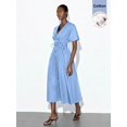 thumbnail image 4 of Blue V-Neck Wrap Maxi Dress With Tie Waist And Kimono Sleeves, 4 of 8