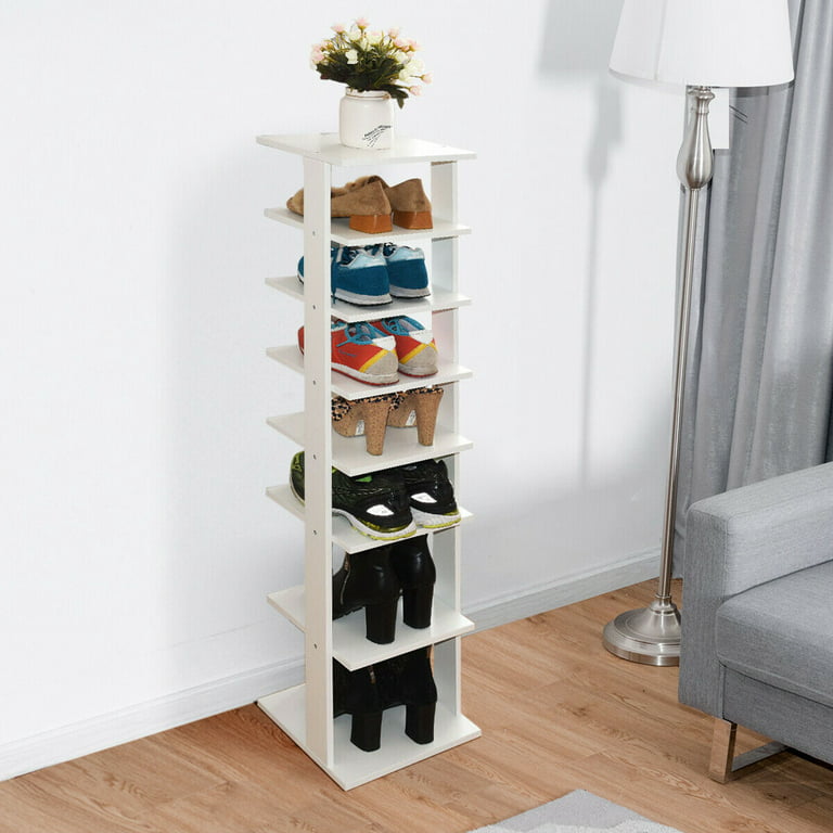 7-Tier Slim Wooden Vertical Shoe Rack for Entryway-White | Costway