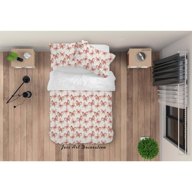 3D Acuarela Rosa Mariposa Funda nórdica Juego de cama Set Funda nórdica