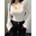 thumbnail image 5 of Women'S Long Sleeve Tops, Scoop Neck Ribbed Knit Shirt Slim Fit Pullover Sweater Basic Thermal Shirt White M, 5 of 9