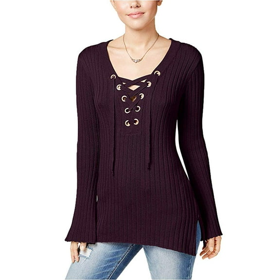 Ultra Flirt Juniors Ribbed Bell Sleeve Sweater Black Currant Purple M