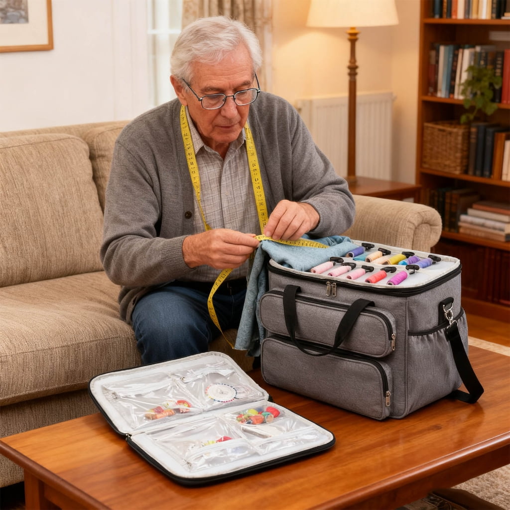 PatungKu Foldable Sewing Organizer Storage Bag Portable Craft Case With Multi Compartment For Home Travel Accessories