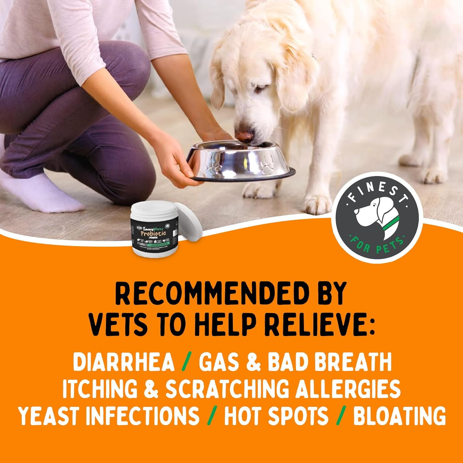 Finest for Pets TummyWorks Probiotic Powder for Dogs & Cats, Natural, 160 Scoops