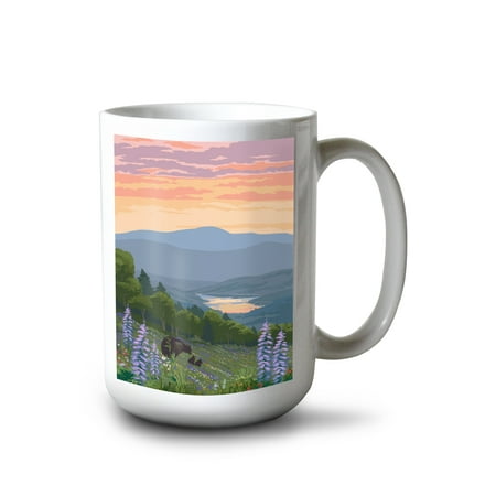 

15 fl oz Ceramic Mug Bear and Spring Flowers Dishwasher & Microwave Safe