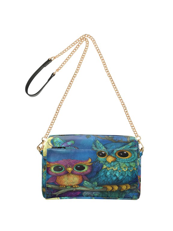 Women's Leather Shoulder Bag Crossbody Purse with Zipper Pockets Waterproof PU Handbag Pretty Owl