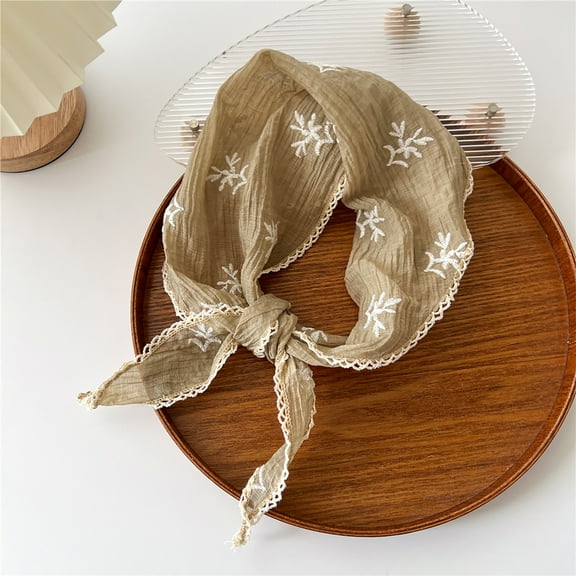 Sinpiling Womens Cotton Linen Head Scarf Trendy Lightweight Lace Splice Square Bandanas Casual Embroidery Hair Wraps Decoration Neck Scarves Clearance
