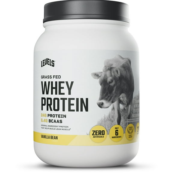 Levels Grass Fed Whey Protein Powder, No Artificials, 24G of Protein, Vanilla Bean, 1.48LB