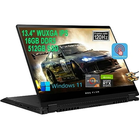 ASUS ROG Flow X13 2-in-1 Gaming Laptop 13.4" WUXGA 120Hz 500nits IPS Touchscreen AMD 8-Core Ryzen 9 6900HS 16GB DDR5 512GB SSD GeForce RTX 3050 Ti 4GB Backlit Keyboard Win11 Black + HDMI Cable
