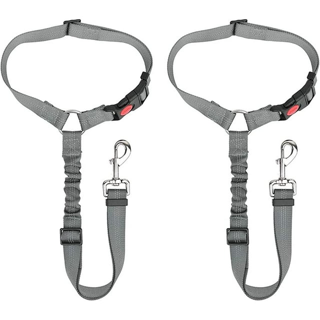 Cinturones de seguridad para perros Gray-Dog, 2 cinturones de seguridad para perros con absorción de impactos elástica, correas ajustables con reposacabezas, adecuados para transportar mascotas