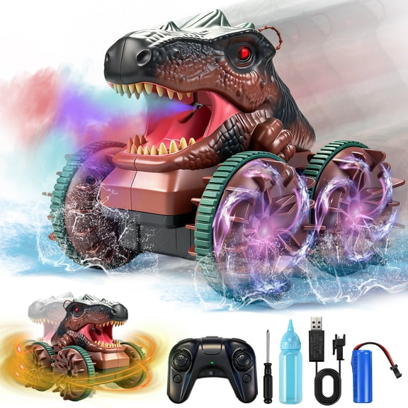 Dinosaur Remote Control Car Rc Monster Truck Toys 2.4Ghz Amphibious With Light & Spray Function Dinosaur Toys For Kids Boys Girls Birthday Gifts