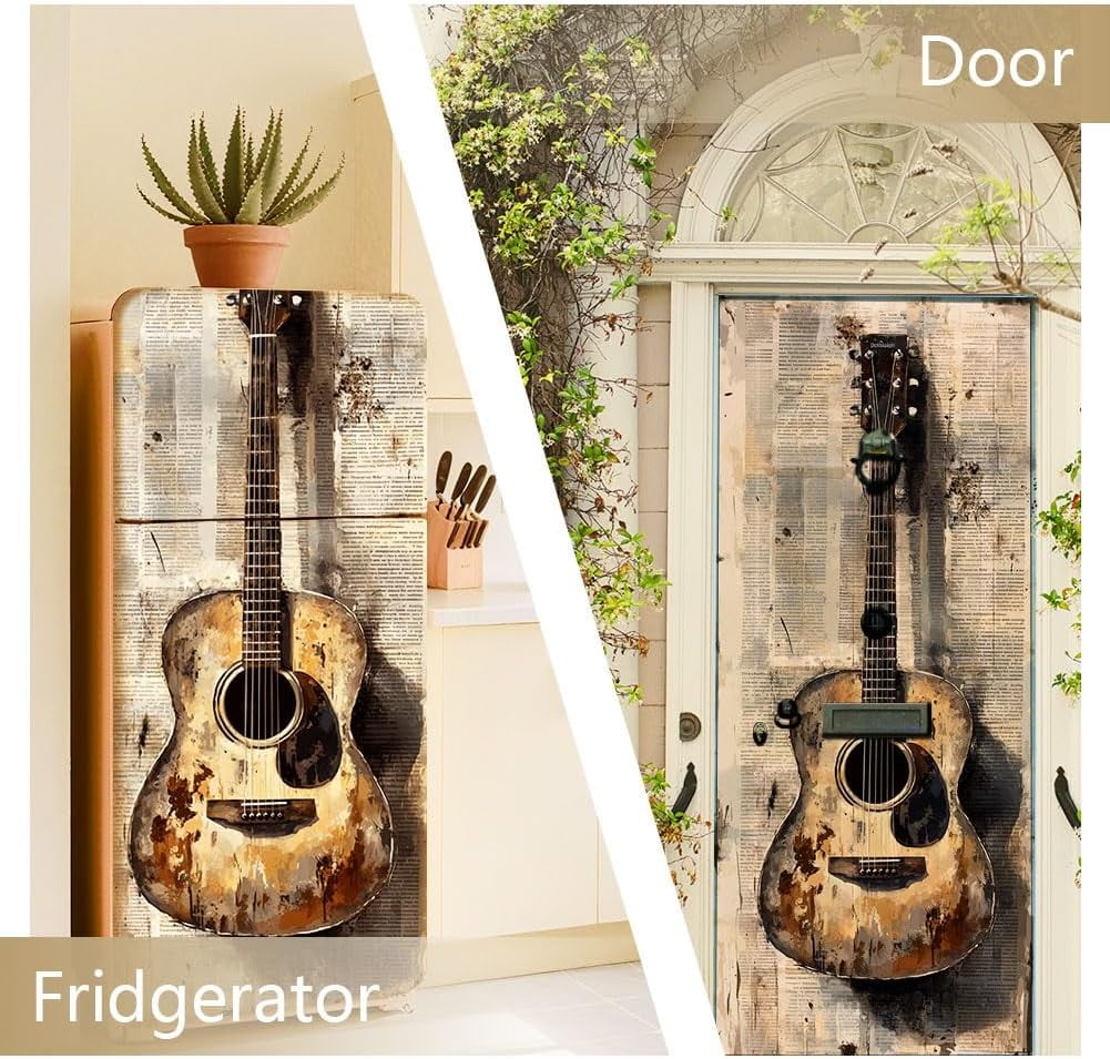 2 Sheet Musical Instrument Removable Refrigerator Wraps Self-Adhesive Fridge Stickers Peel and Stick Vinyl Fridge Decals Sticker