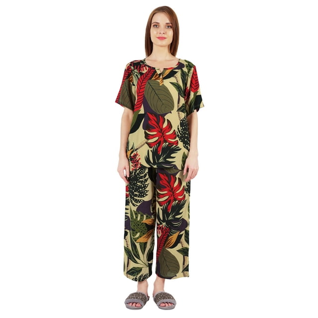 Inkmeso Ensemble de Pyjama Imprimé pour Femmes, Manches Courtes, Tenue de Nuit Douce, Ensembles de Détente
