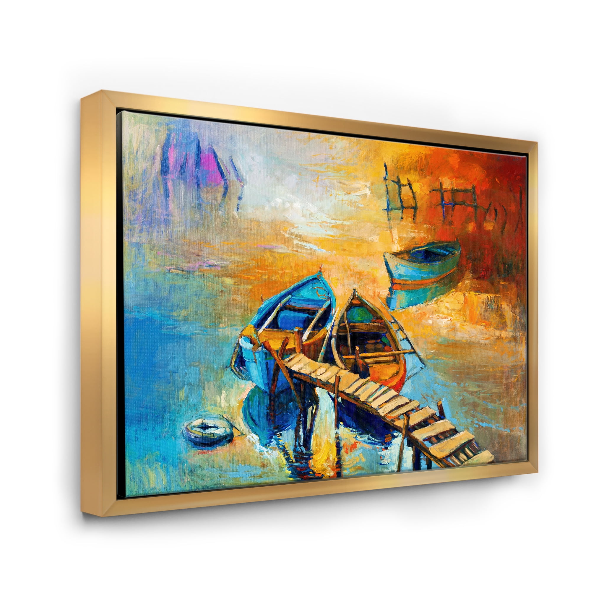 Designart 'Boat At The Lake During Evening Glow V' Nautical & Coastal Framed Canvas Wall Art Print