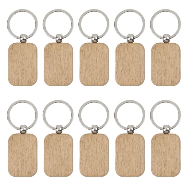 Paquete de 10 Llaveros de Madera en Blanco, Colgantes de Madera Sin Terminar en Blanco con Llaveros para Etiquetas , Suministros para Manualidades de Llaves DIY