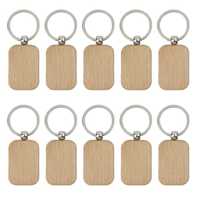 Paquete de 10 Llaveros de Madera en Blanco, Colgantes de Madera Sin Terminar en Blanco con Llaveros para Etiquetas , Suministros para Manualidades de Llaves DIY