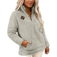 thumbnail image 5 of Quarter-Zip Pullover, Women Sherpa Fleece Jacket, Soft Half Zip Sweatshirt with Pocket, Cozy Soft Fluffy Sweaters, Comfortable Versatile Cloth, Must-have for Home Daily Use, Beige L, 5 of 5