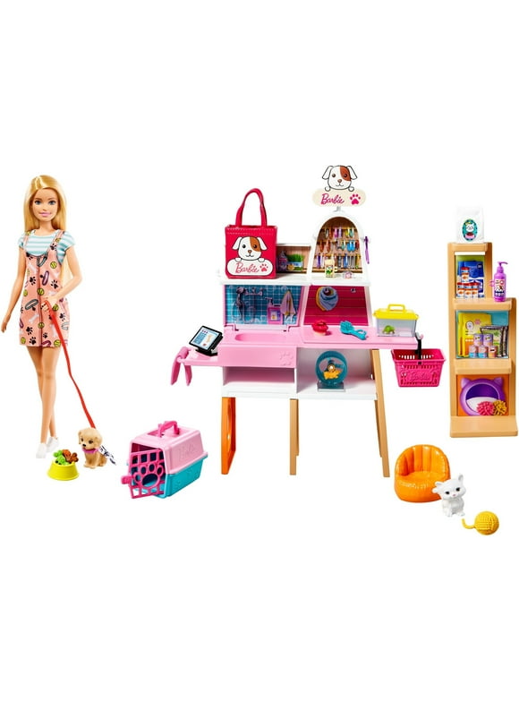 Barbie Doll and Pet Boutique Playset with 4 Pets, 20+ Themed Accessories and Color Change, Toy 3 Years and Up