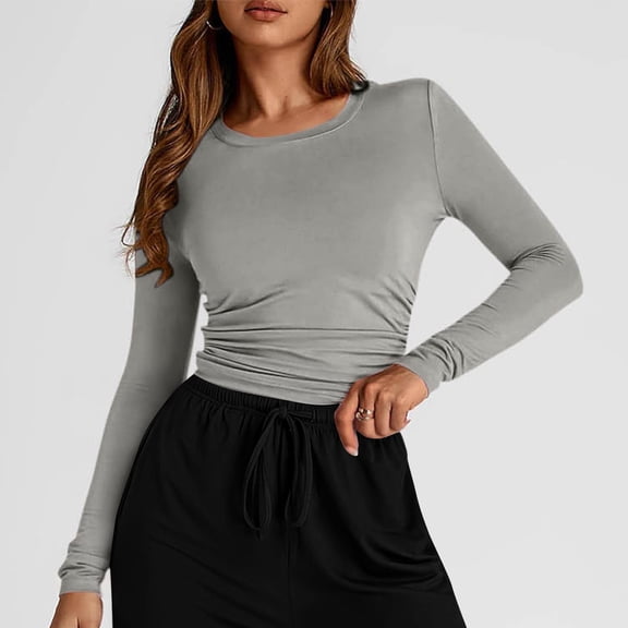 ByworldtasicNo Boundaries Womens Long Sleeve T Shirts Basic Y2K Tops Buttery-Soft Fitted Cute Tops Slim Fit Undershirts