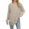 thumbnail image 1 of Camiseta de manga larga para mujer: jersey informal holgado, bolsillos, diseño a rayas, rayón/poliéster/spandex, lavable a máquina, 1 of 8