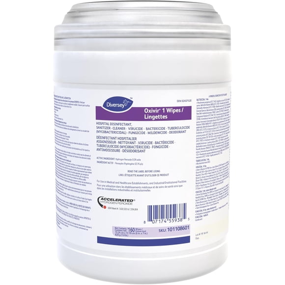 Disinfecting Wipes - Diversey Oxivir TB - 160 Sheets – Powerful Germ & Bacteria Removal, Multi-Surface Cleaner. Safe for Home, Office, Kitchen & Bathroom, Alcohol-Free, Hypoallergenic, Fresh Scent.