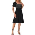 thumbnail image 2 of Vestido Smocked Inspire Chic para mujer con escote cuadrado, mangas cortas abullonadas y volantes, vestido de verano S negro, 2 of 6