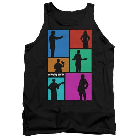 Archer Animated Comedy Series Colorful Silhouette Blocks Adult Tank Top