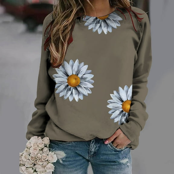 Azrian Sweatshirts for Womens,Hoodies Sweatshirts,Women Long Sleeves Casual Shirts Printing Round Neck Sweatshirt Pullover Loose Tunic Tops for Winter on