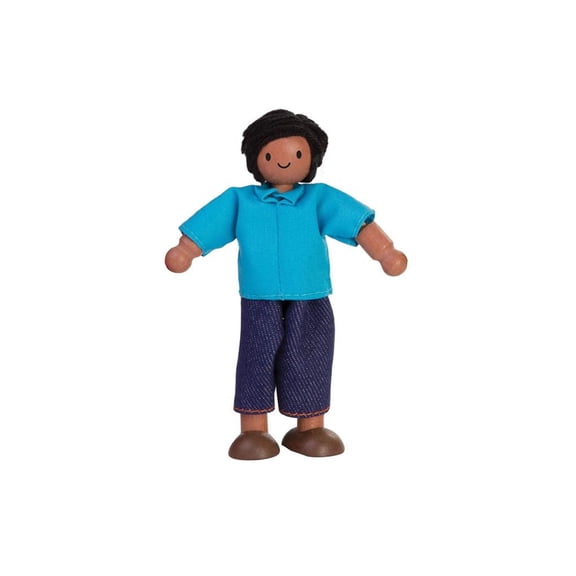 PlanToys® Wooden Father Figurine Medium Skin Tone 5” | Poseable 1:12 Scale Wooden Figurine | Eco Friendly Toy for Montessori Inspired Play | Compatible with Dollhouse and Miniature Setups