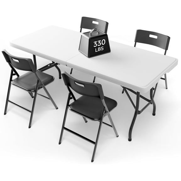 Ortus Collective 6FT Folding Table Set with 4 Chairs – Heavy-Duty 330 lb Table & 330 lb Chairs, Portable Foldable Furniture Set for Camping, Parties, Indoor & Outdoor Use