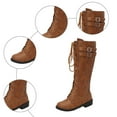 thumbnail image 6 of Knee High Boots Women Lace up Cap Toe Tall Riding Boots Vintage Leather Zipper Low Heel Over the Knee Motorcycle Boots, 6 of 6