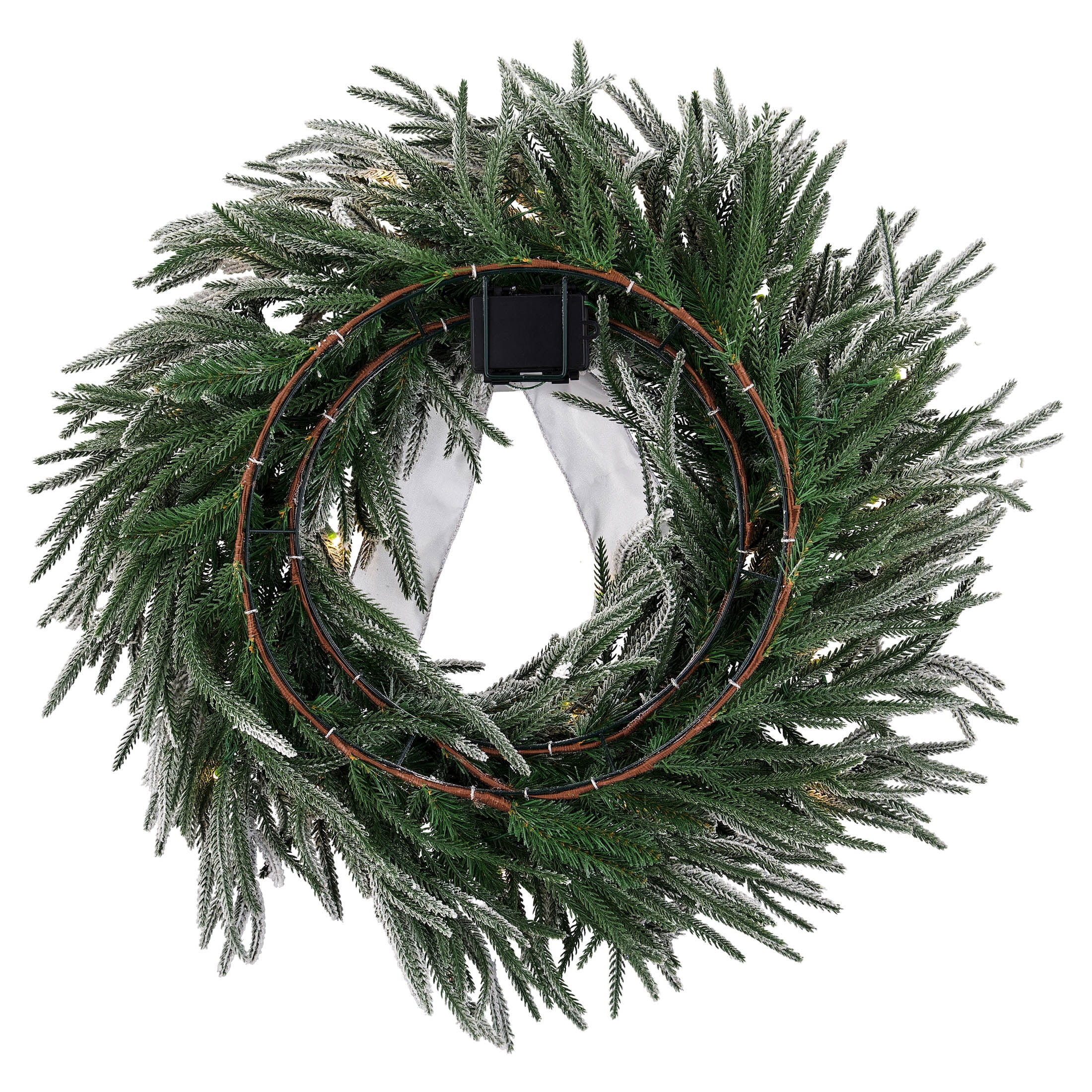 Pre-Lit Battery-Operated Snow-Flocked Hamilton Artificial Christmas Wreath, Green and White, 24", by Holiday Time