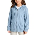 thumbnail image 3 of WQNVRNR Girls Hooded Sweater Jacket- Full Zip Loose Fit Casual Thin Knit Sweater Hoodie Light Blue Size 10, 3 of 6