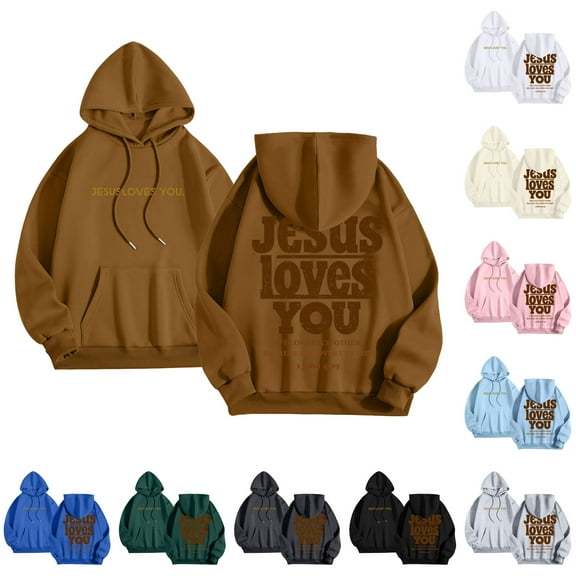 TTUHYWXI Jesus Loves You Hoodie Christian Faith Religious God Tops Man Woman Pullover Sweatshirt Longsleeve (Pink, L)