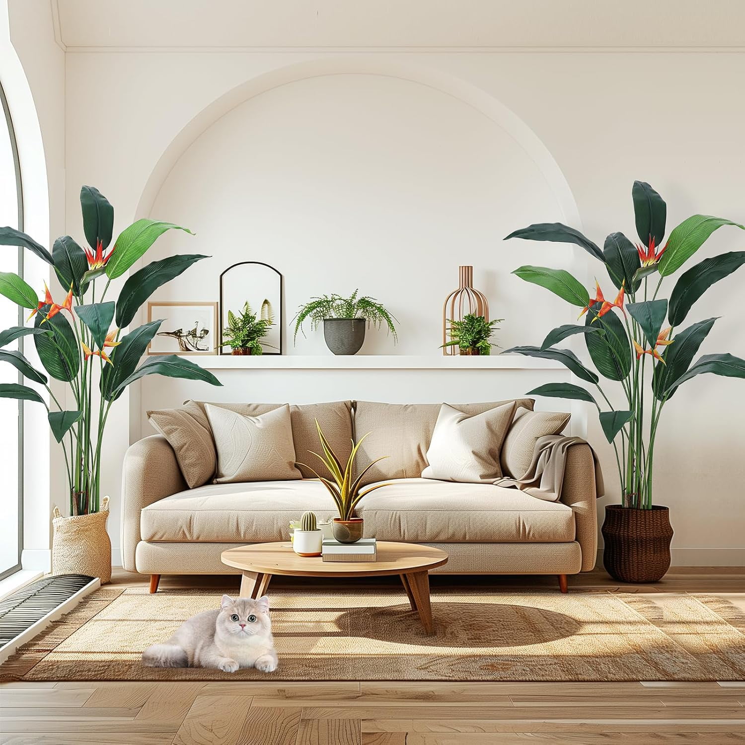 Artificial Bird of Paradise Tree 6FT(72in) Fake Palm Tree for Indoor Outdoor Modern Decor Faux Plants for Home Office Perfect Housewarming Gift with 14 Trunks Faux Leaves and 3 Flowers 2 Pack