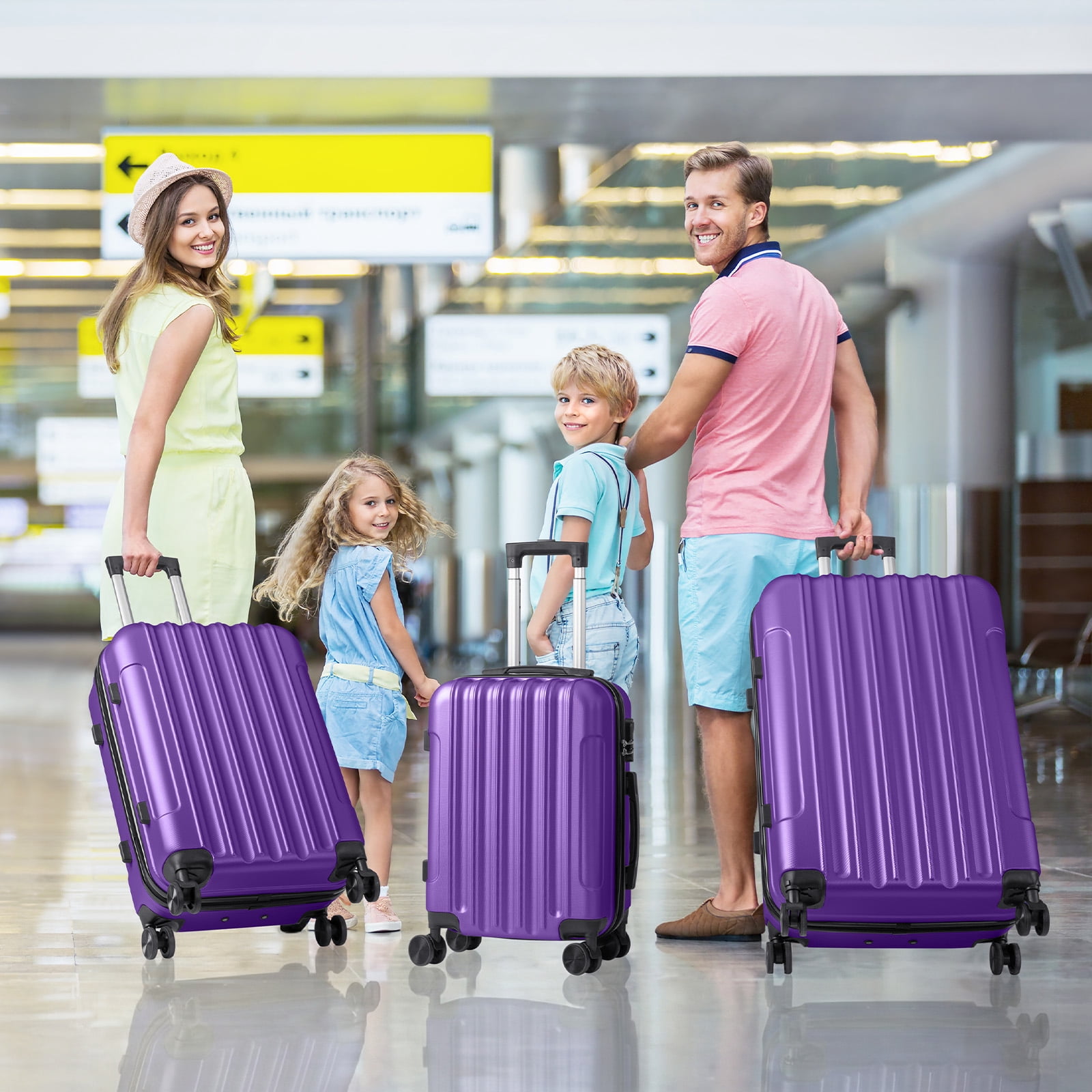 20in 24in 28in 3PCS Suitcase Set Vertical Striped Frosted Case ABS Trolley Case, Purple