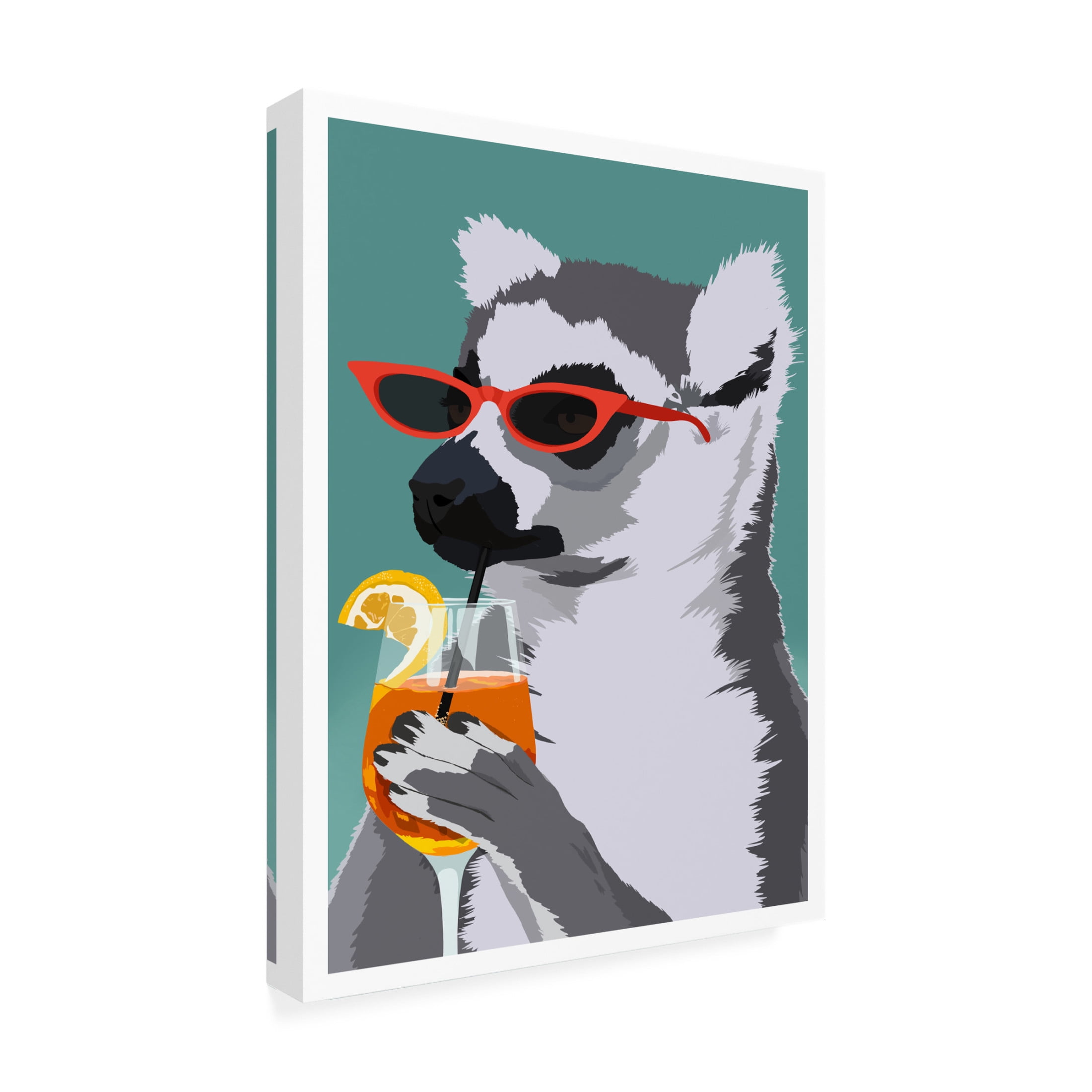Canvas Wall Art - Bykammille  'Jugdy Lemur With Drink' Wall Art for Living Room, Bedroom, or Office Décor by Trademark Fine Art - 35 x 47 Inches