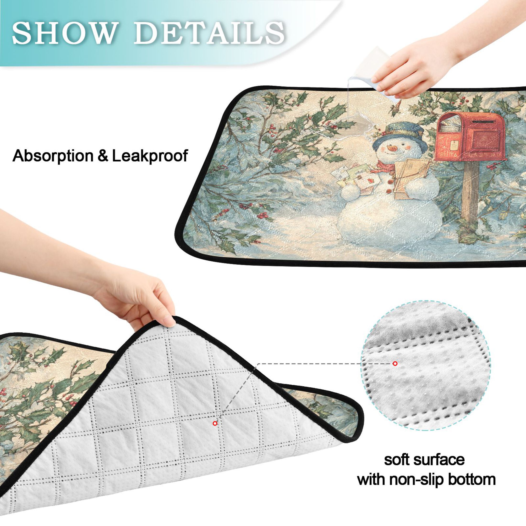 Qxltty Snowman Postman Cat litter Pads Pet Set of 2 Diaper Mats Center Anti-leakage Layer Absorbent Soft and Comfortable