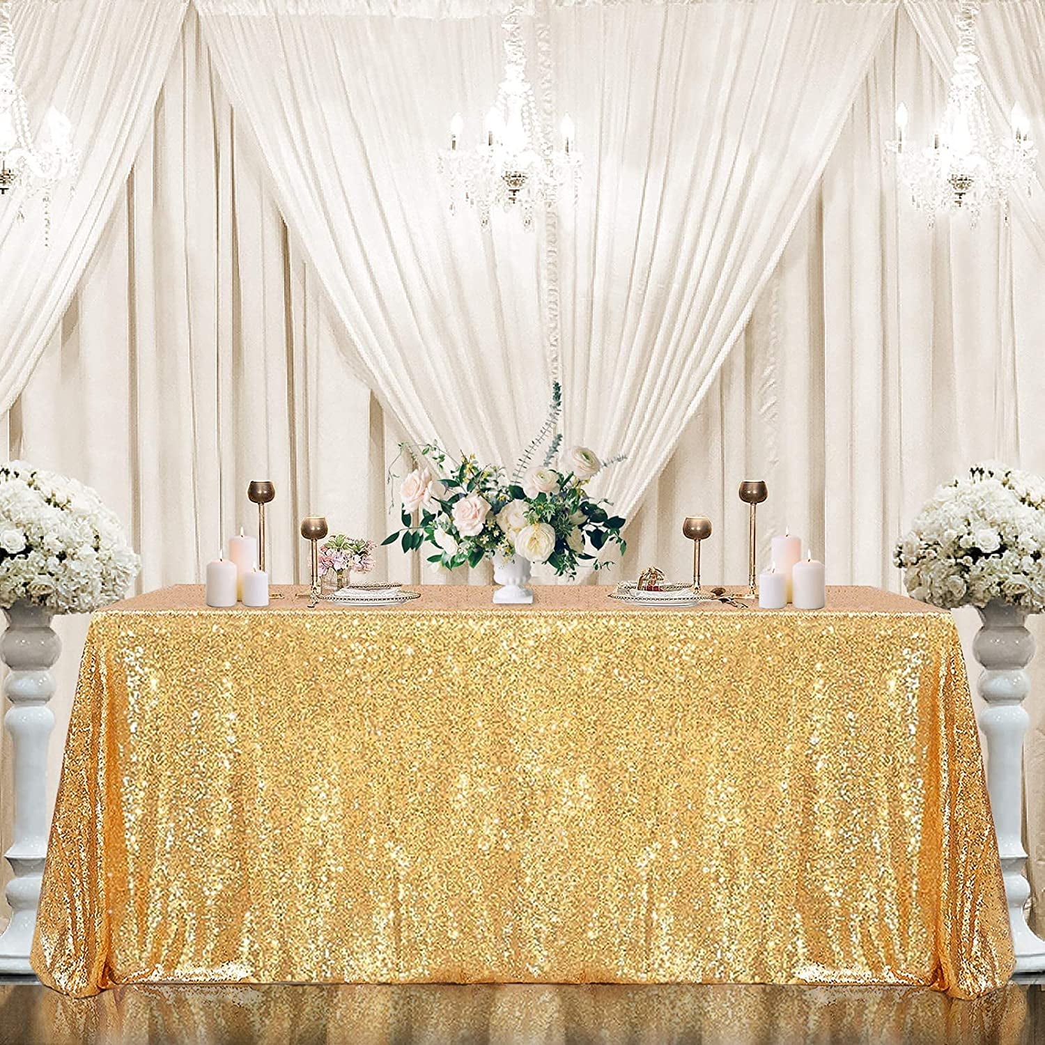 Sequin Gold Tablecloth 50x80 Inch Birthday Wedding Tablecloths for Rectangle Tables