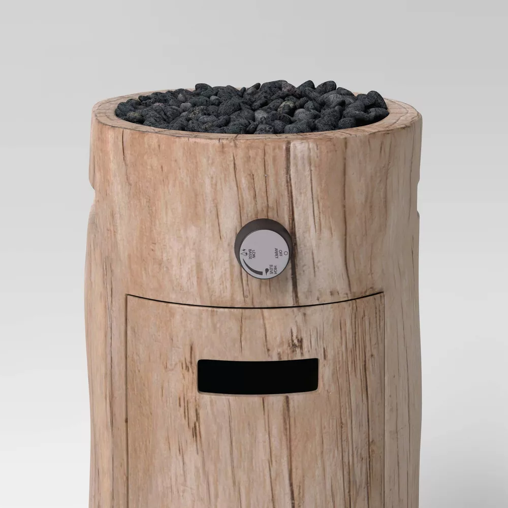 Fire Pit Weather/Natural Finish Small LP Round Outdoor Fire Column Natural Heat-Resistant, No Assembly, Lava Rock Included