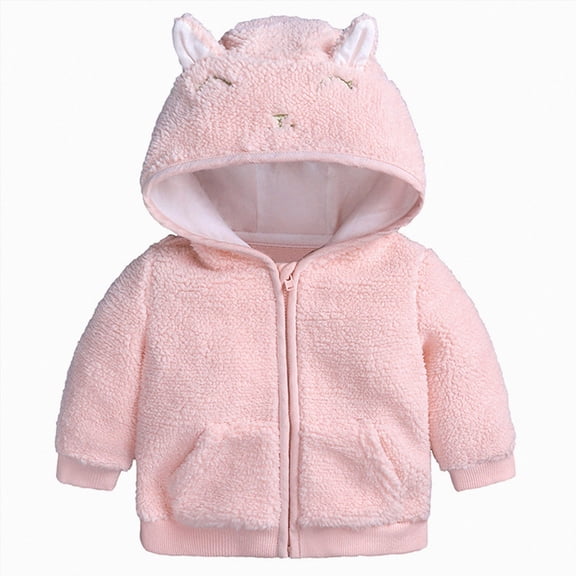 CAICJ98 Newborn Infant Baby Boys Girls Cartoon Fleece Hooded Jacket Coat with Ears Warm Todder Outwear Coat Zipper Up (Pink,0-3 Months)