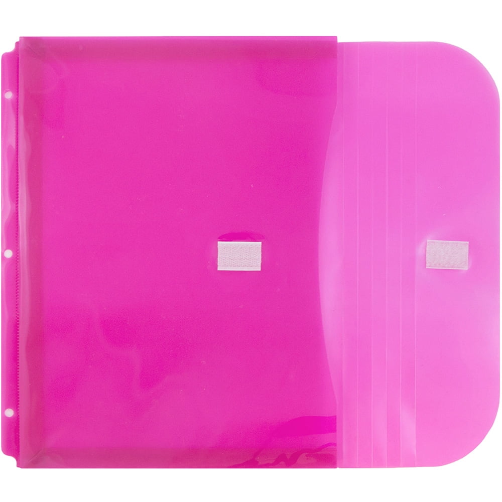 JAM Paper Plastic 3 Hole Punch Binder Envelopes, Hook & Loop Closure, Letter Booklet, 9 1/2 x 11 1/2, 1 in Expansion, Pink, 3/Pack
