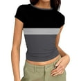 thumbnail image 2 of Molidfa women's color block crew neck short sleeve ribbed slim fit casual blouse, 2 of 5