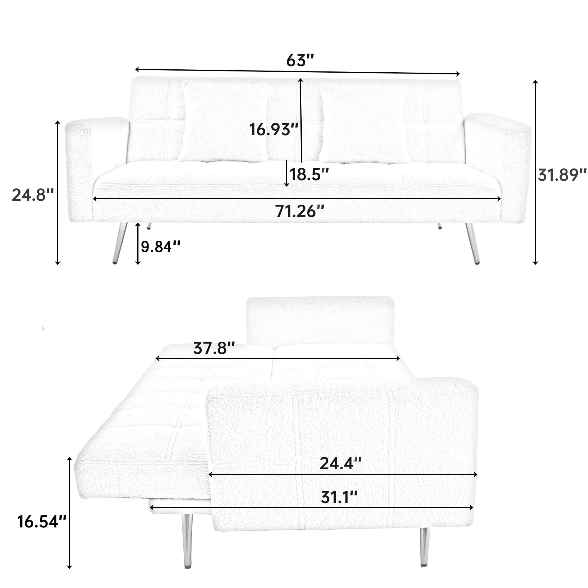 MAYEERTY Convertible Sofa Bed, Multi-Functional Loveseat Sofa with Sturdy Metal Legs for Home Small Apartments, Grey