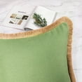 thumbnail image 4 of Phantoscope Linen Tassel Trimmed Farmhouse Series Decorative Throw Pillow, 18" x 18", Green, 1 Pack, 4 of 7
