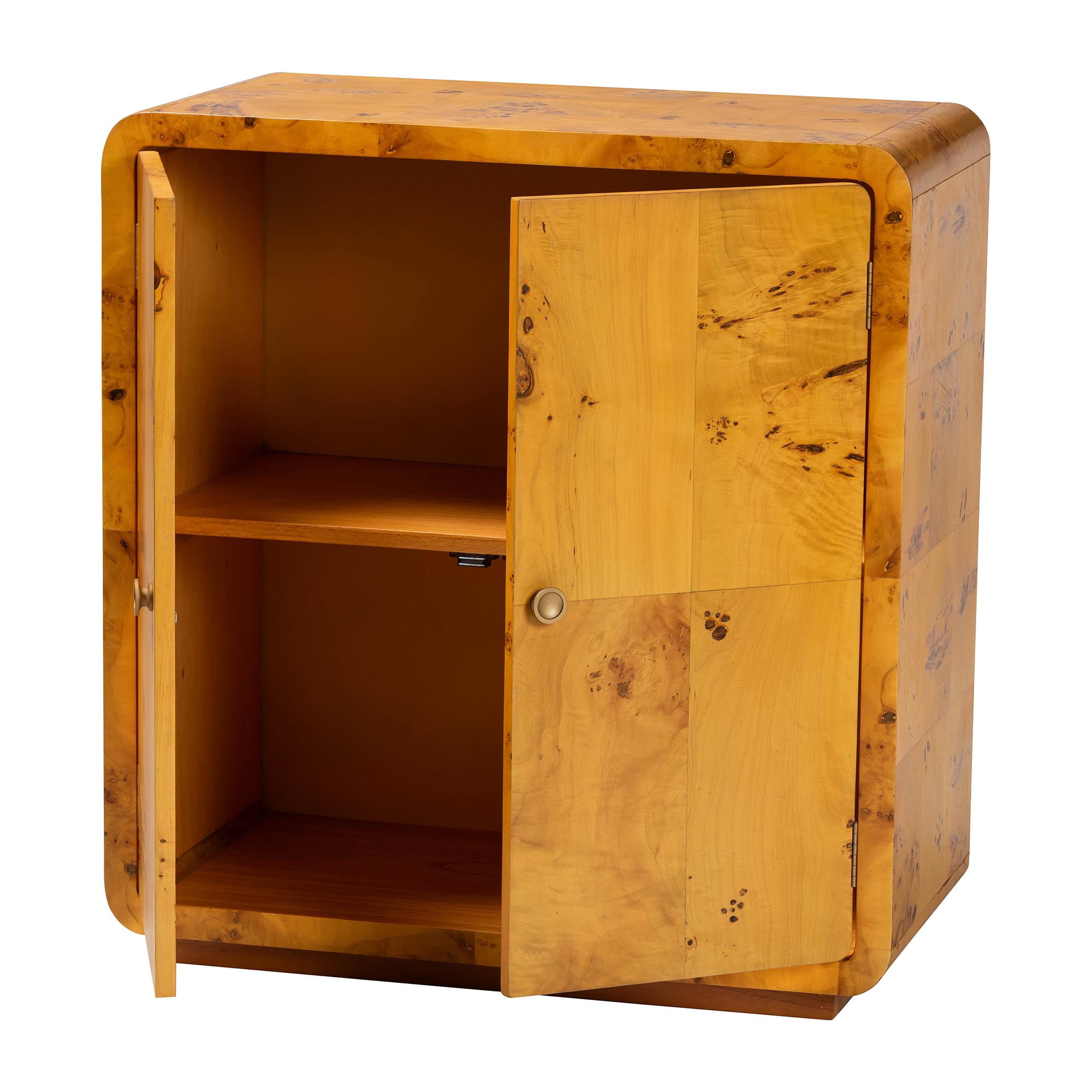bali & pari Netra Modern Storage Cabinet, 2-Shelf, Light Mappa Burl