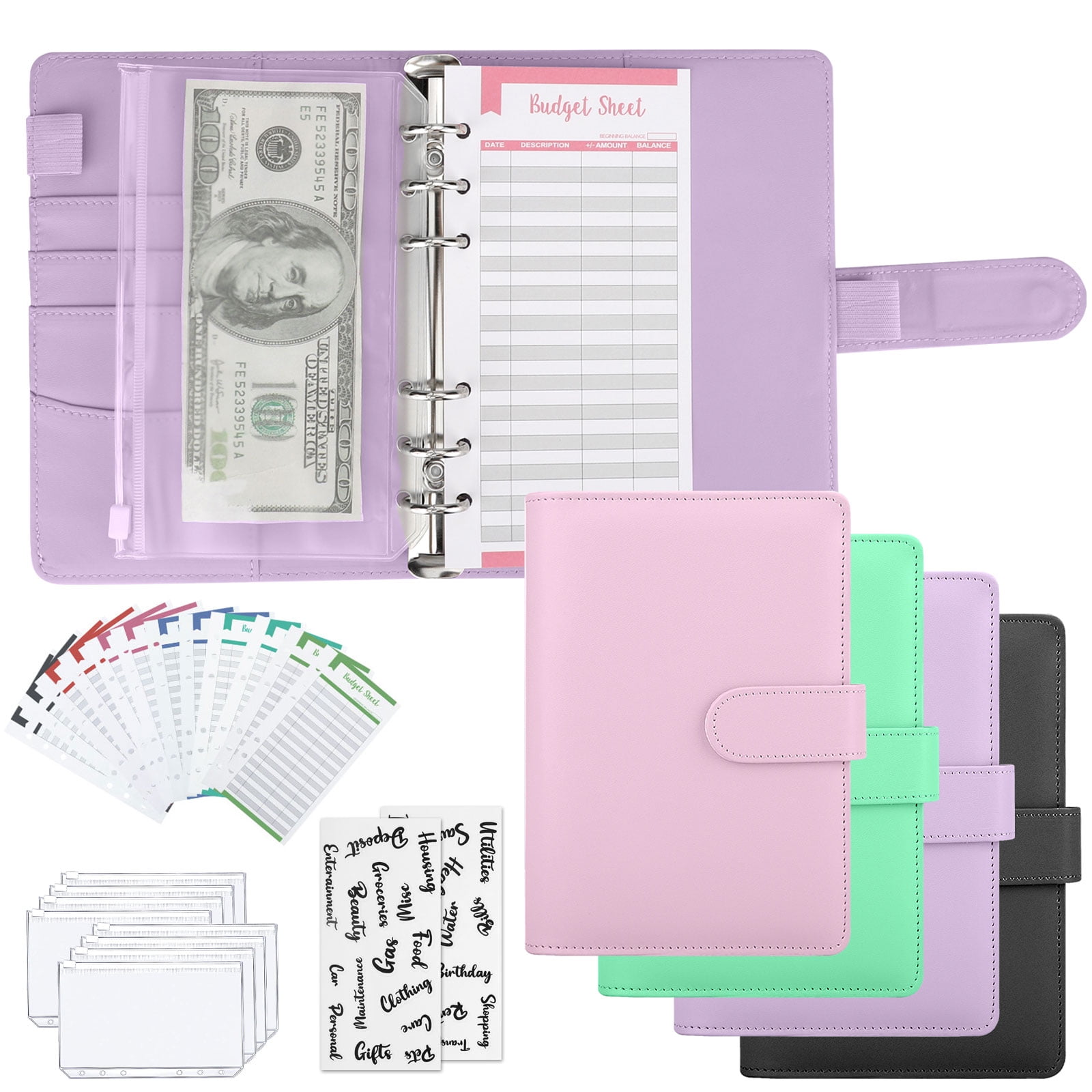 Blue PU Leather Budget Binder for Saving Money A6 Ring Binder Set